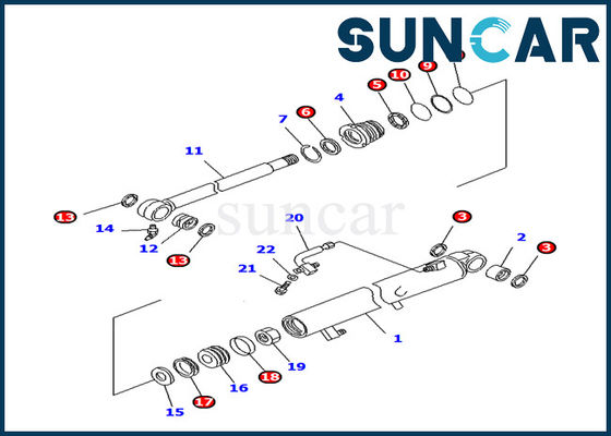 707-98-12260 цилиндра ведра экскаватора KOMATSU PC25R-8 части модельного внутренние герметизируя набор
