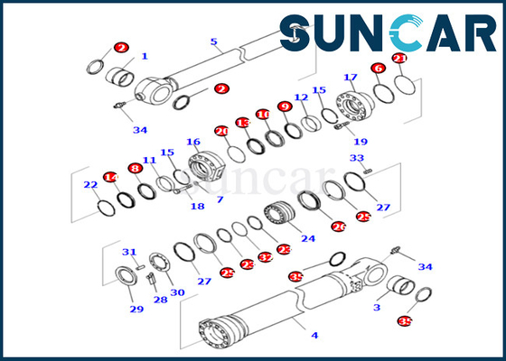 Комплект для ремонта 721-98-01990 7219801990 уплотнения цилиндра ведра KOMATSU для PC360LCI-11 D375AI-8E0 PC390LCI-11